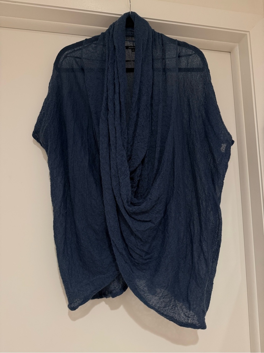 Lafayette 148 New York Draped Open-Front Lightweight Blue Shawl Cardigan
